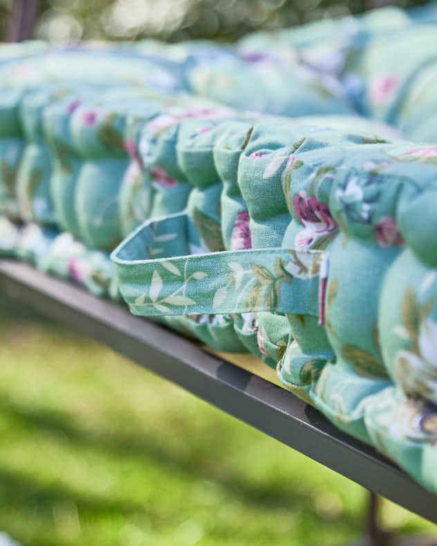 Green Floral Garden Bench Cushion - Image 4