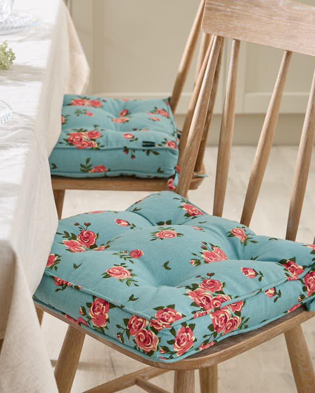 Set of 2 Blue Rose Indoor Seat Cushions