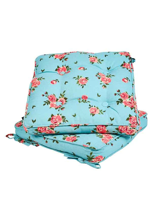 Set of 2 Blue Rose Indoor Seat Cushions - Image 5