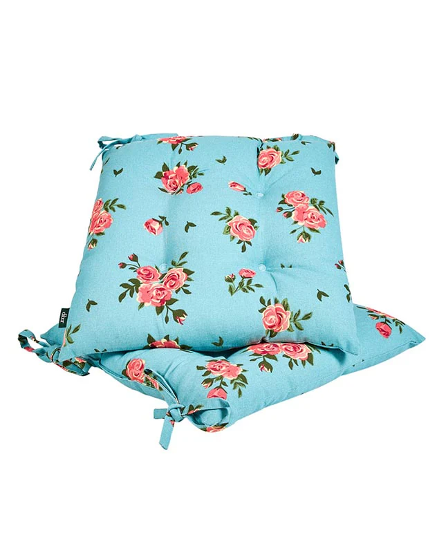 Set of 2 Blue Rose Indoor Seat Pads - Image 5