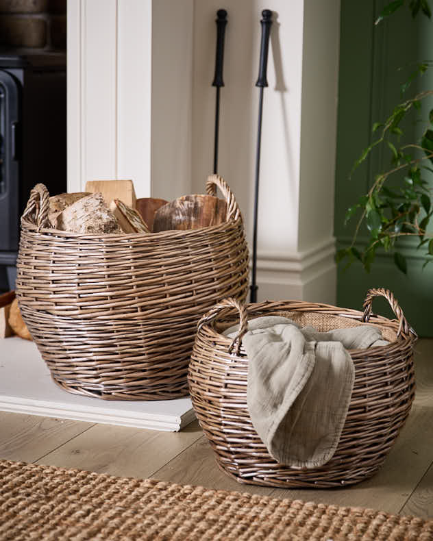 Set of 2 Delphi Wicker Log Baskets