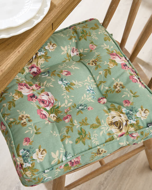 Set of 2 Green Floral Indoor Seat Cushions - Image 2