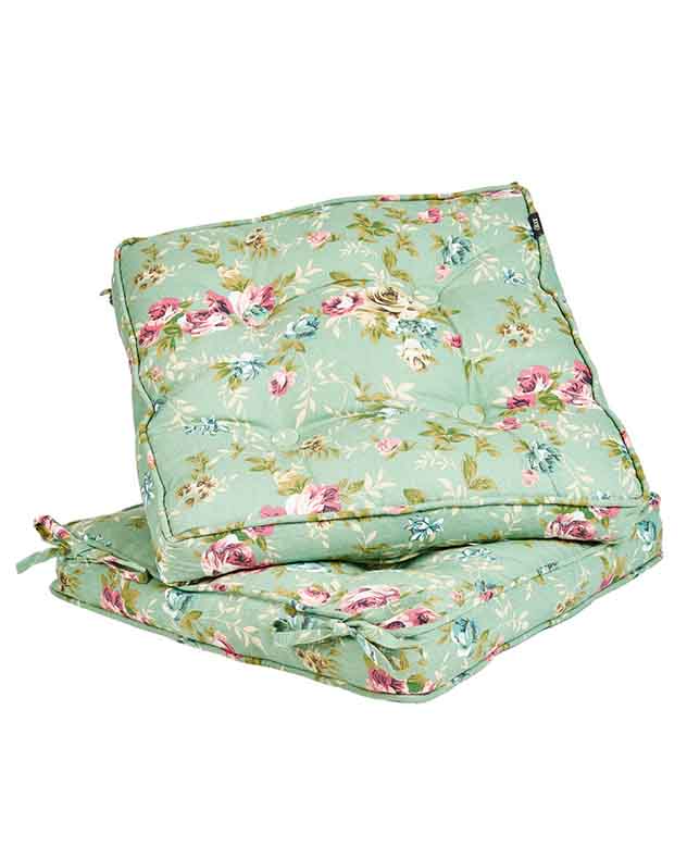 Set of 2 Green Floral Indoor Seat Cushions - Image 5