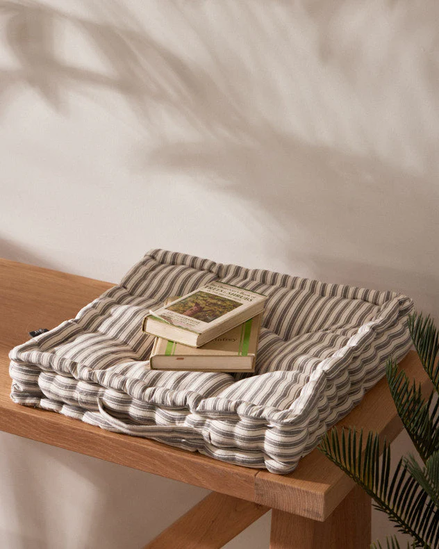Set of 2 Grey Stripe Cushion Seat Pads - Image 4