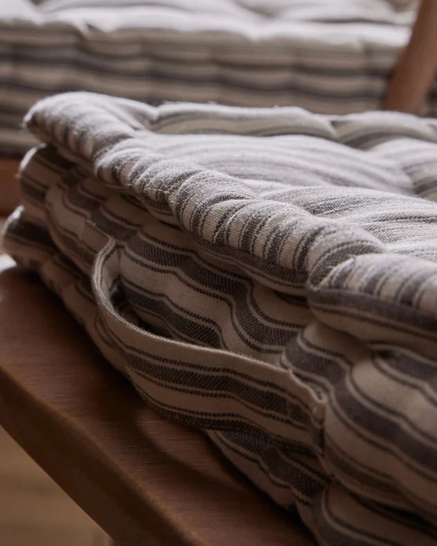 Set of 2 Grey Stripe Cushion Seat Pads - Image 7