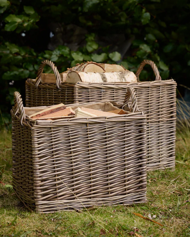 Set of 2 Lined Wicker Log Baskets