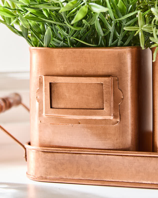 Set of 3 Copper Finish Herb Pots on Tray - Image 3