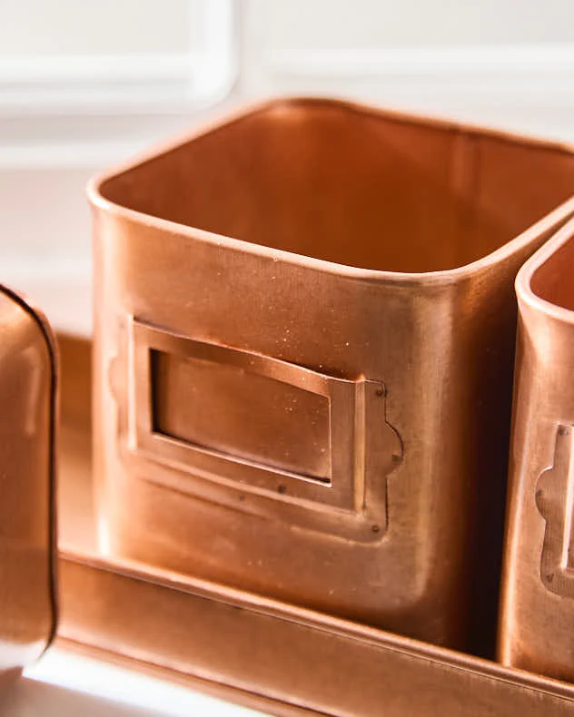 Set of 3 Copper Finish Herb Pots on Tray - Image 4