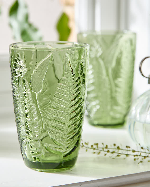Embossed Green Leaf Highball Glasses - Image 3