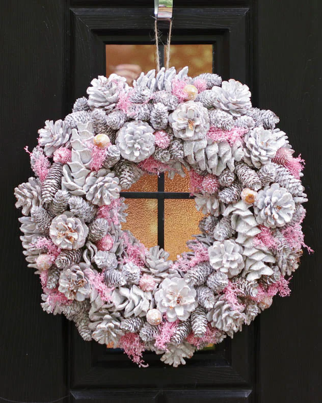 Winter Sparkle Pink Christmas Door Wreath 38cm