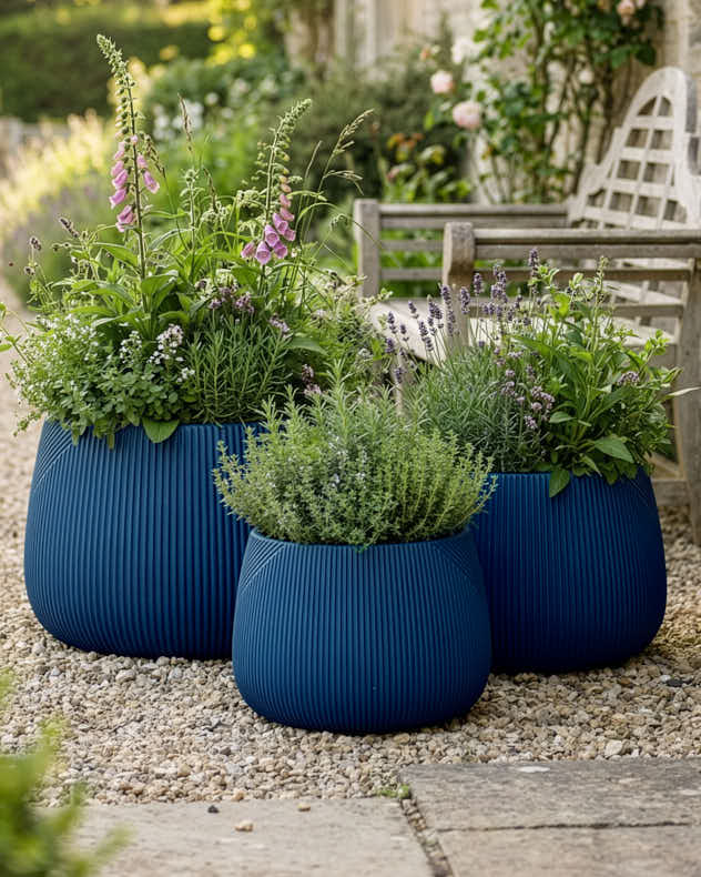 Blue Symmetry Stripe Planter Collection