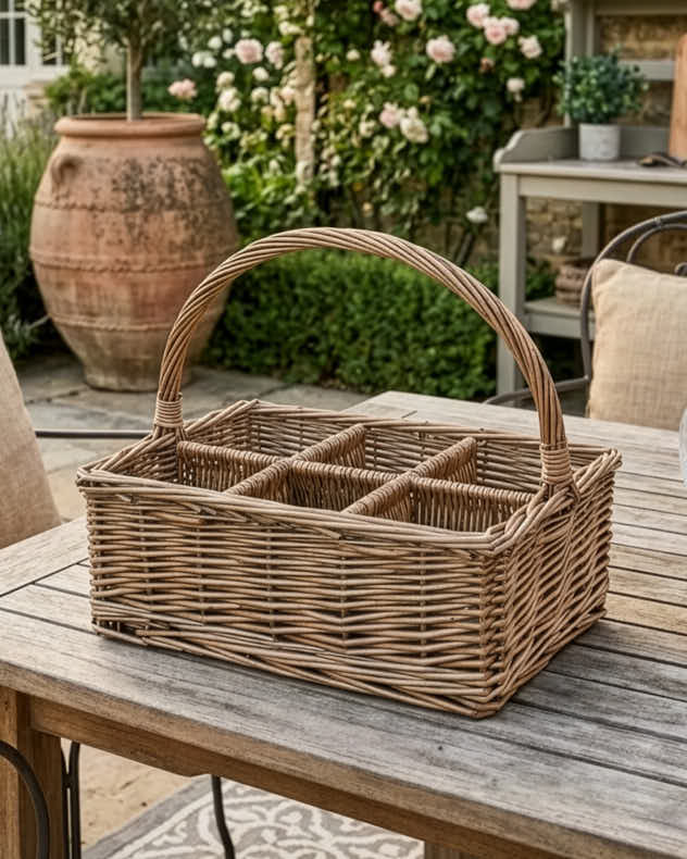 Six Compartment Wicker Cutlery Caddy - Image 3
