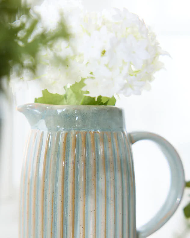Small Ribbed Blue Pitcher Jug Vase - Image 3