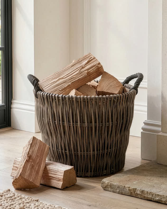 Small Rattan Log Basket With Handles