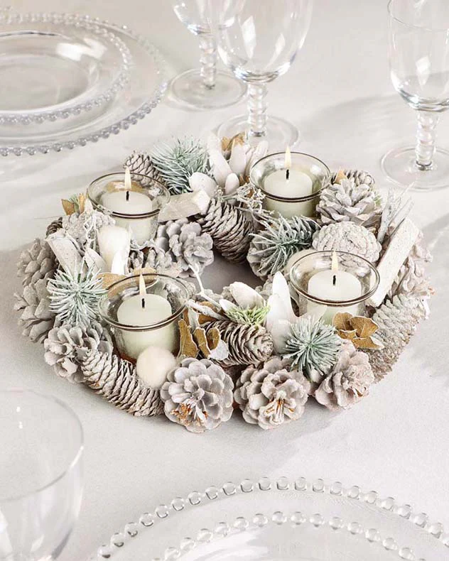 Snowy Pinecone Tealight Centrepiece