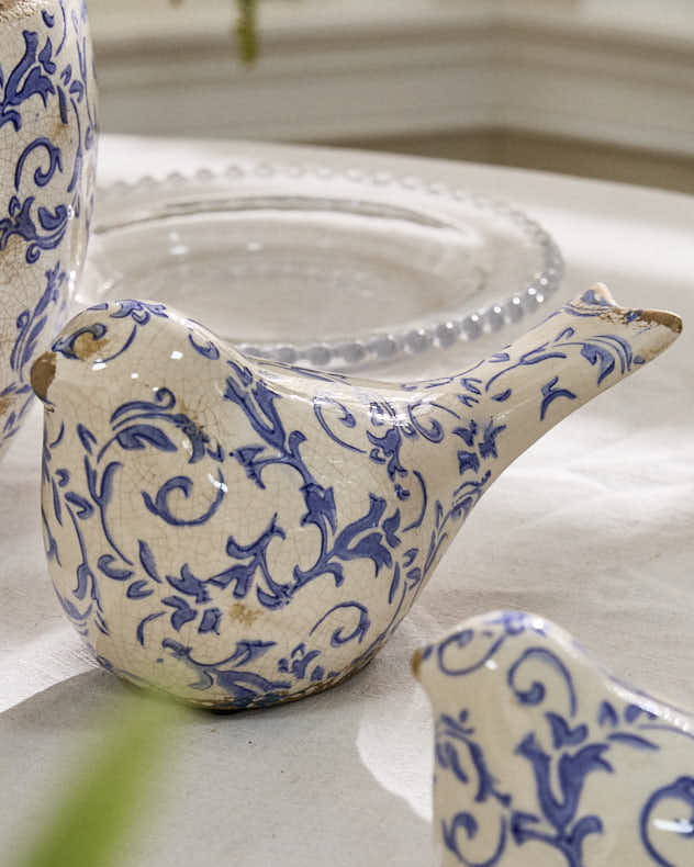 Set of 2 Solene Blue Botanical Bird Ornaments - Image 3