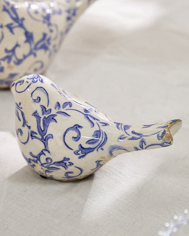 Set of 2 Solene Blue Botanical Bird Ornaments - Image 4
