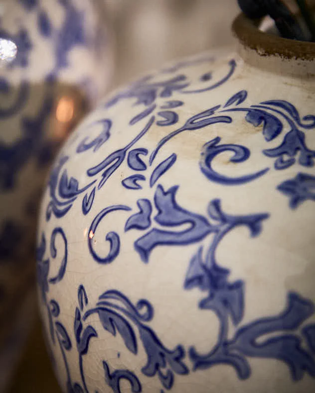 Solene Blue Botanical Round Vase - Image 2
