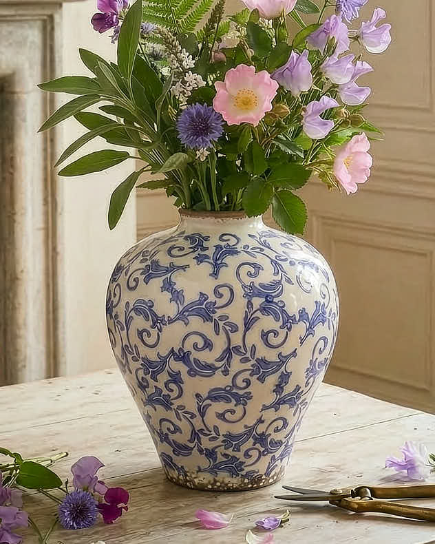 Solene Blue Botanical Round Vase - Image 3