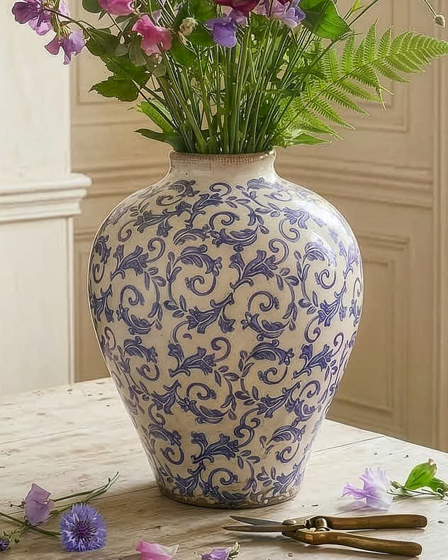 Solene Blue Botanical Round Vase - Image 4