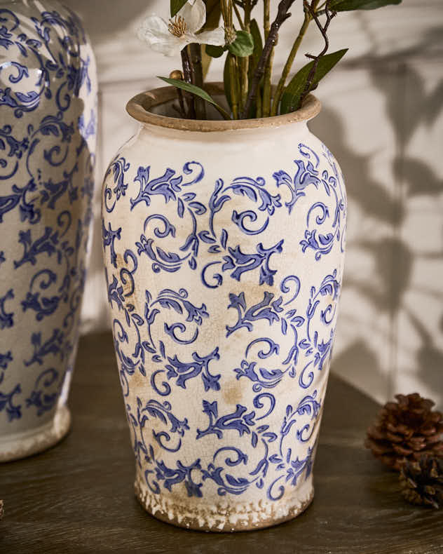 Solene Blue Botanical Urn Vase - Image 3