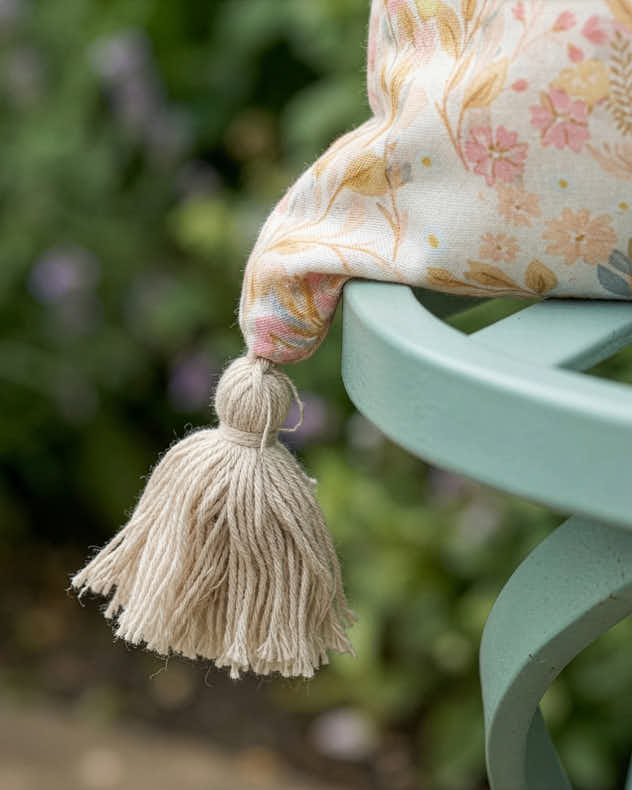 Pink Gardenia Outdoor Tassel Cushion - Image 2
