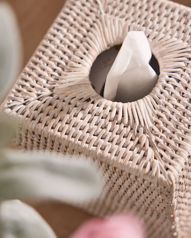 Square White Rattan Tissue Box Cover - Image 2