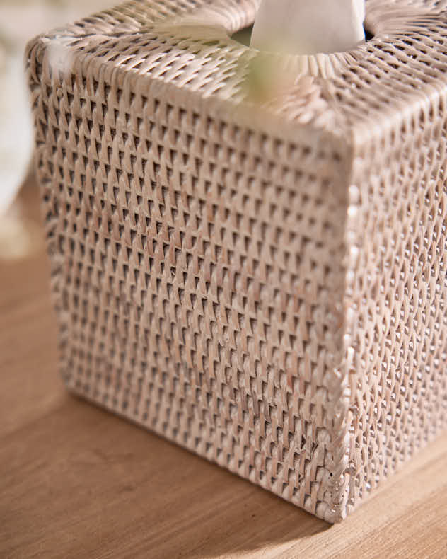 Square White Rattan Tissue Box Cover - Image 3