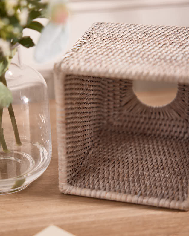 Square White Rattan Tissue Box Cover - Image 4