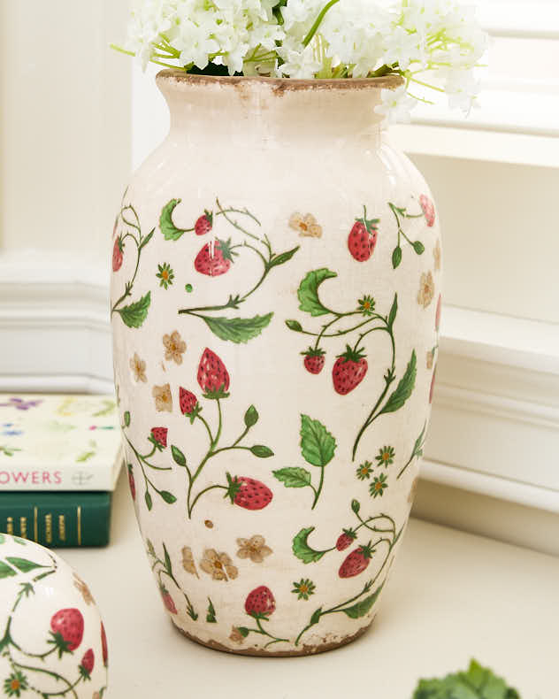 Strawberry Print Urn Vase