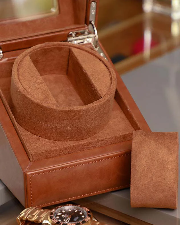 Tan Brown Leather Single Watch Display Case - Image 4