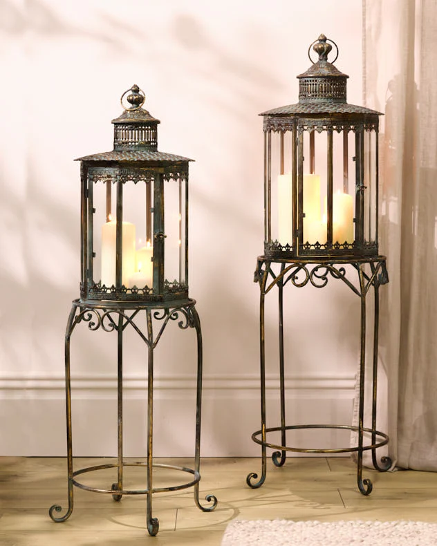 Verdigris Candle Lantern on Stand - Image 3