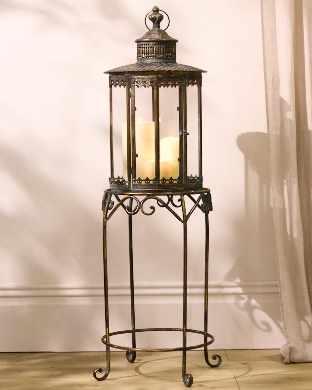 Verdigris Candle Lantern on Stand - Image 6
