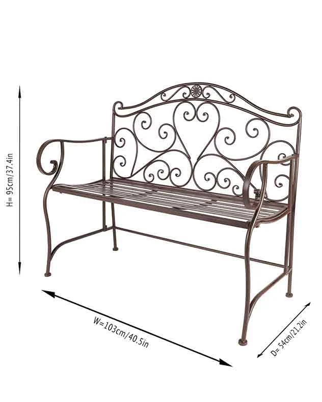 Heart Scrolled Iron Garden Bench - Image 5