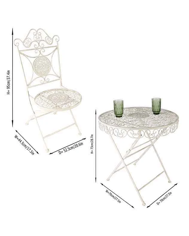 Cream 3 Piece Outdoor Bistro Set - Image 4