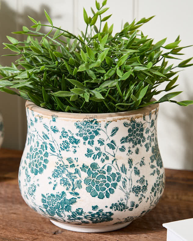 Vintage Green Floral Planter