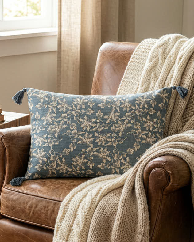Vintage Indigo & Ivory Cushion with Tassels