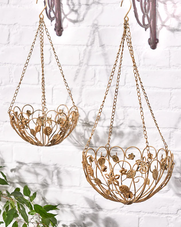 Set of 2 Cream Botanical Hanging Baskets