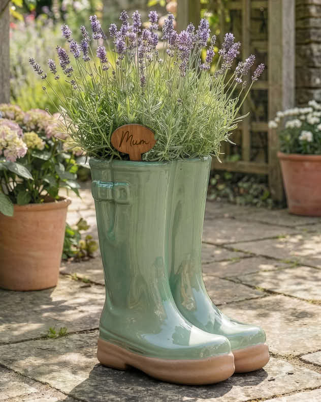 Welly Boot Ceramic Planter with Personalised Marker - Image 13