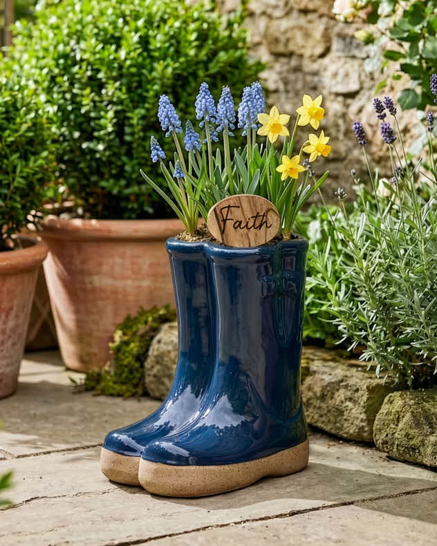 Welly Boot Ceramic Planter with Personalised Marker - Image 4