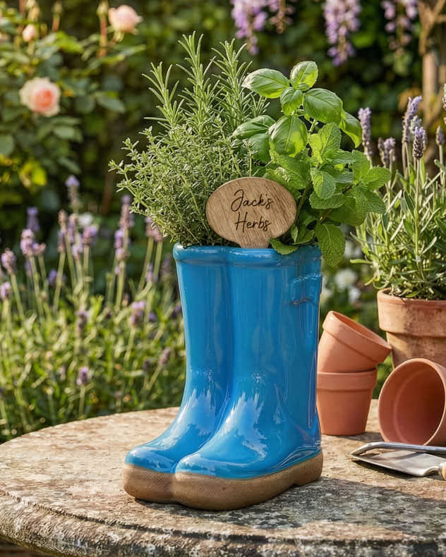 Welly Boot Ceramic Planter with Personalised Marker - Image 9
