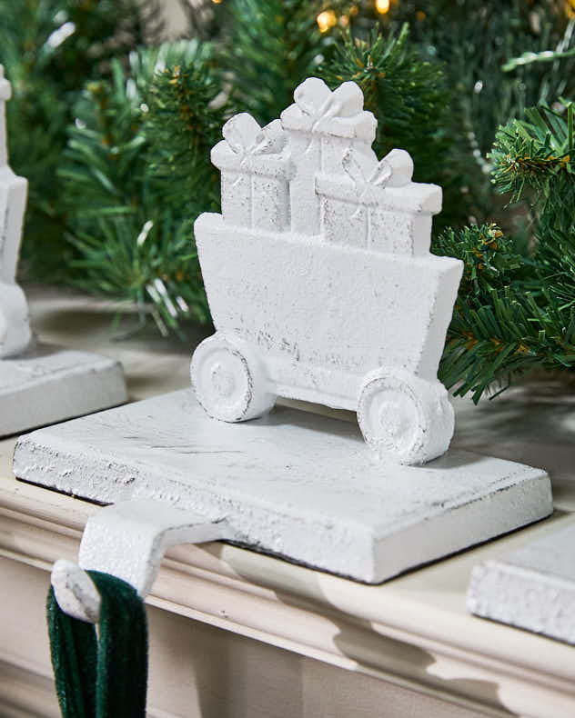 White Family of 4 Train Christmas Stocking Holder Set - Image 3