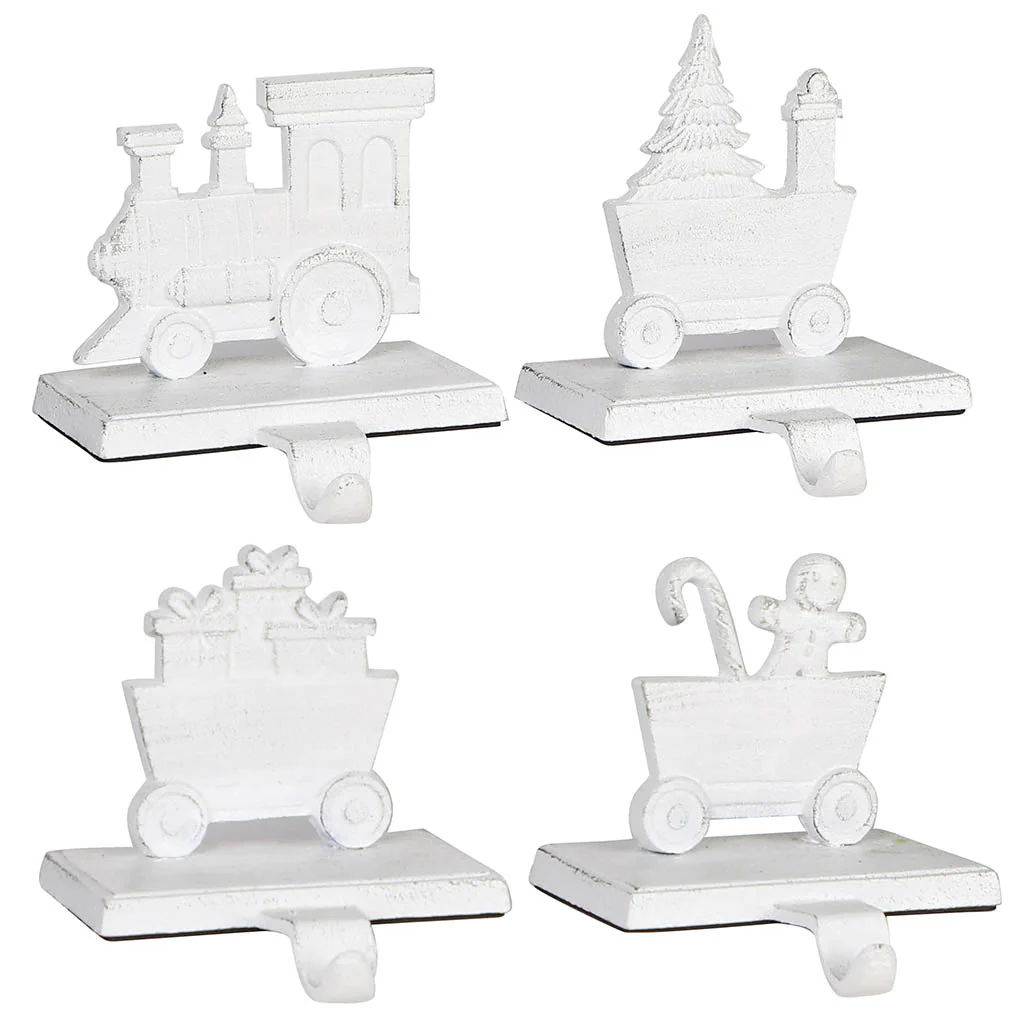 White Family of 4 Train Christmas Stocking Holder Set - Image 7
