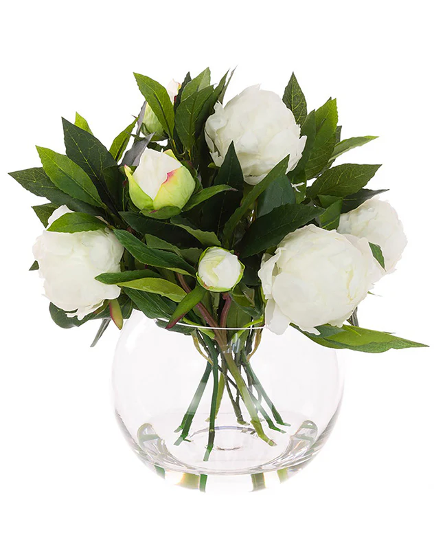 White Peonies in Globe Vase - Image 2