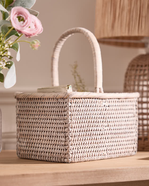 White Rattan Double Storage Basket - Image 3