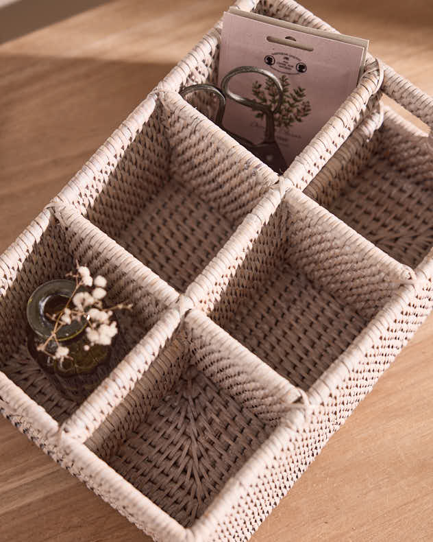 White Rattan Six Compartment Storage Caddy - Image 3