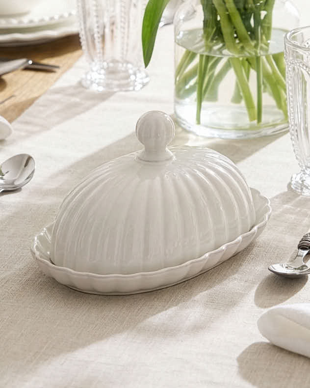 White Scalloped Butter Dish