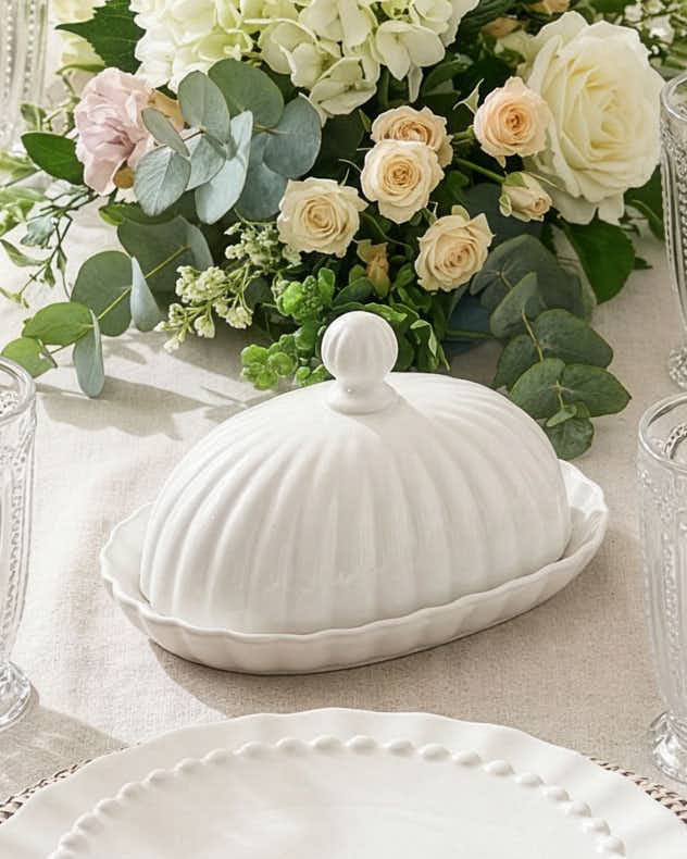 White Scalloped Butter Dish - Image 2