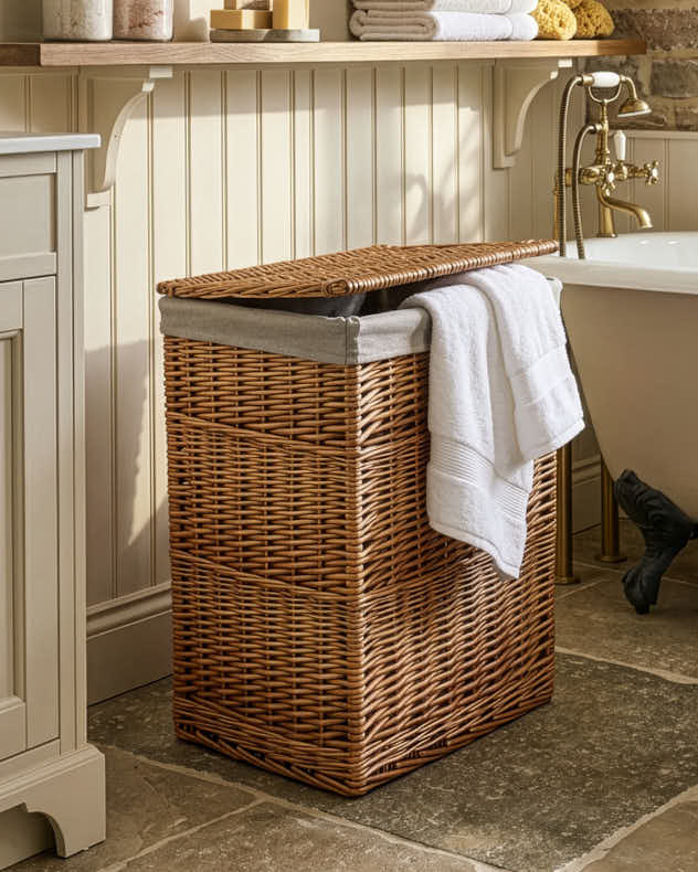 Wicker Washing Basket with Lining