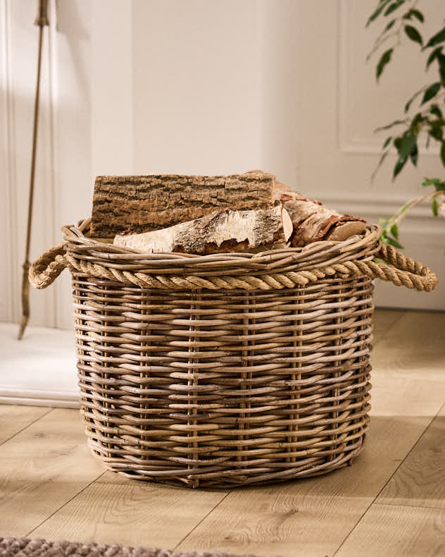 Wicker Log Basket with Rope Handles - Image 2